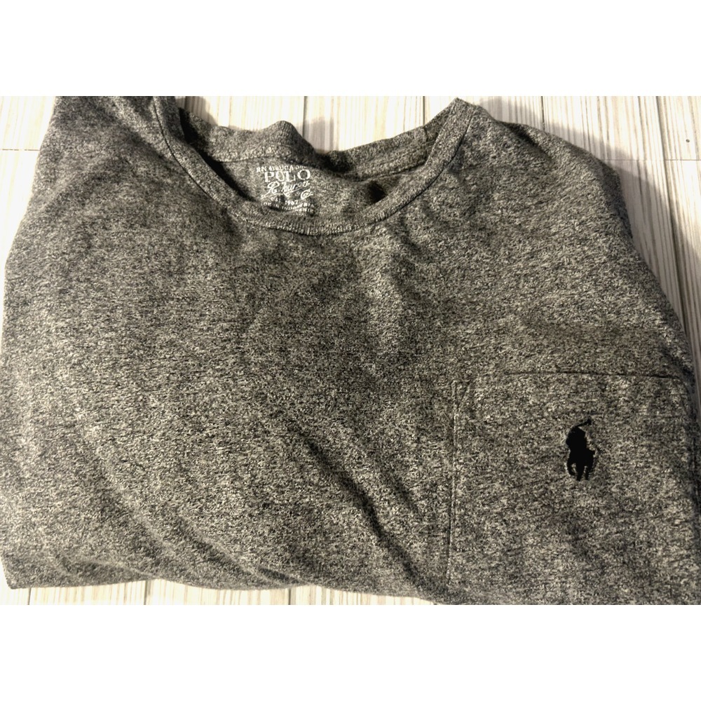 Polo Ralph Lauren Mens Grey Black Pony Long Sleeve Heather Pocket Soft Large